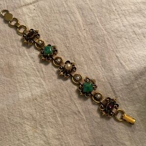 Vintage Fluer Di Lis Multi Genuine Stone Bracelet